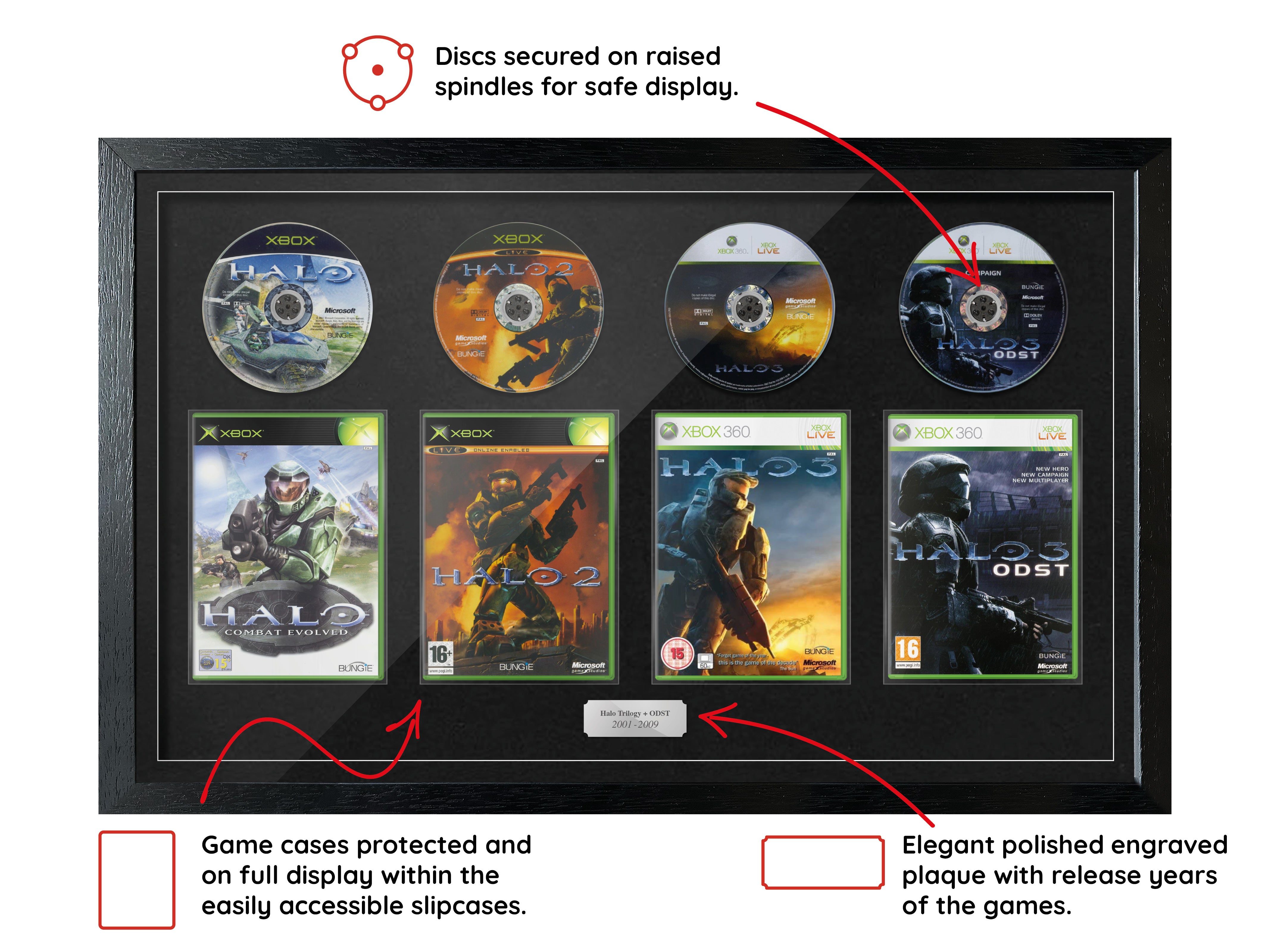 The Halo Trilogy + ODST (Xbox) Quadrilogy Exhibition Range Framed Games