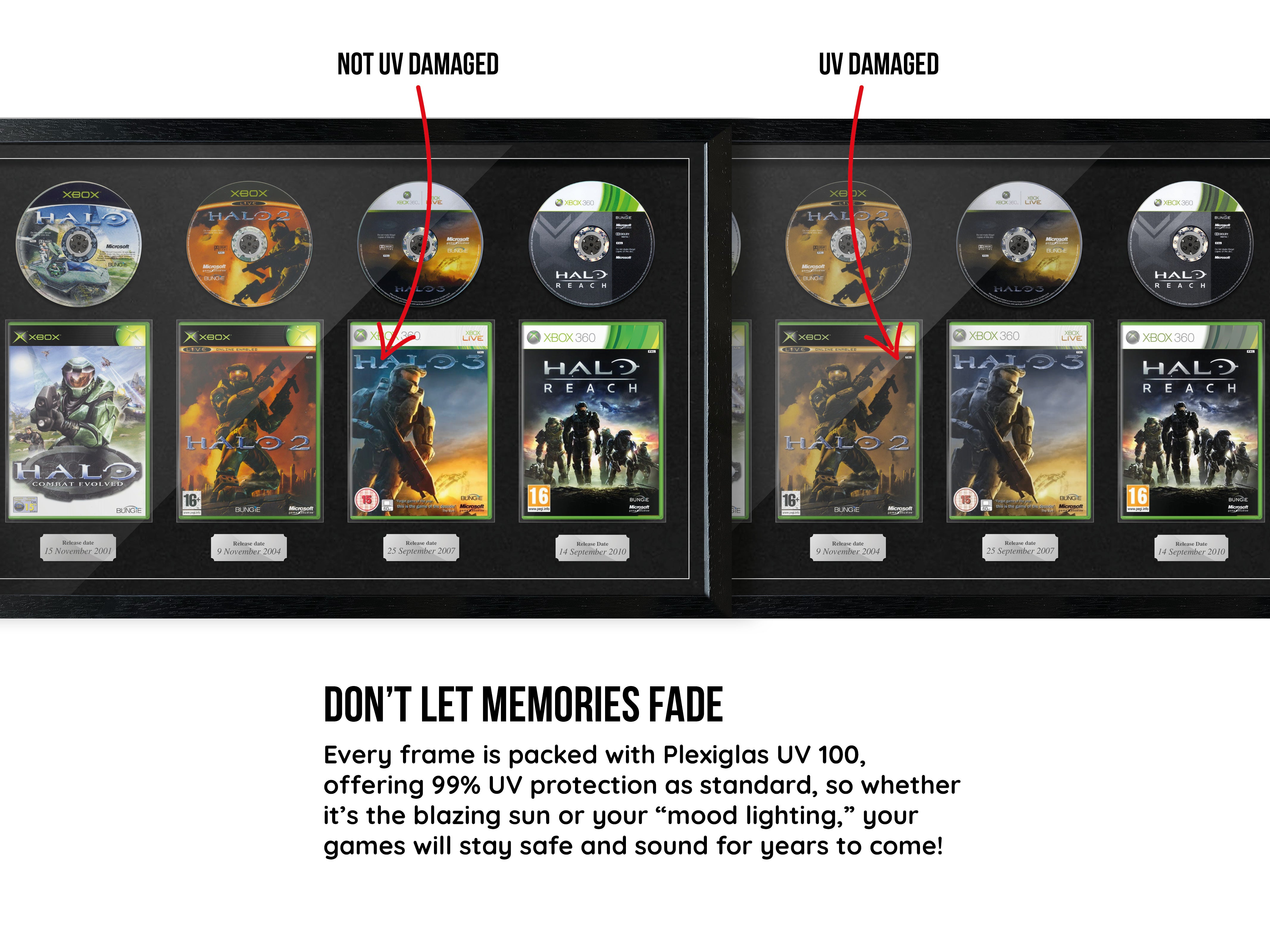 The Halo Trilogy + Reach (Xbox) Quadrilogy Exhibition Range Framed Games