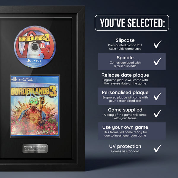 Borderlands 3 PS4 frame with game supplied and a personalised plaque