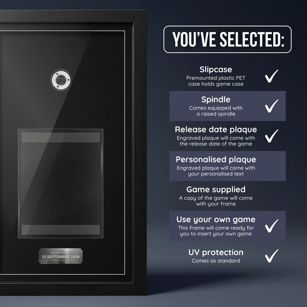 Empty Exhibition Range frame ready for your own PS4 game, with release date plaque