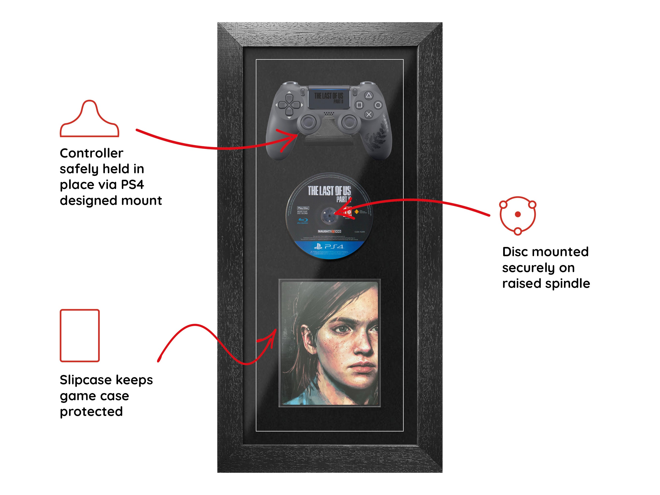 PS4 controller, disc & game frame