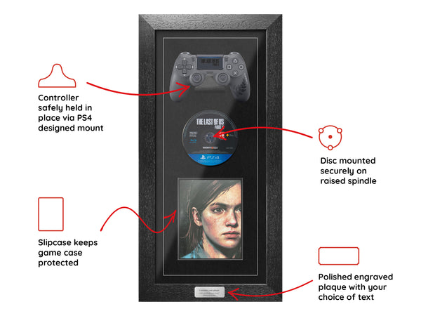 PS4 controller, disc & game frame