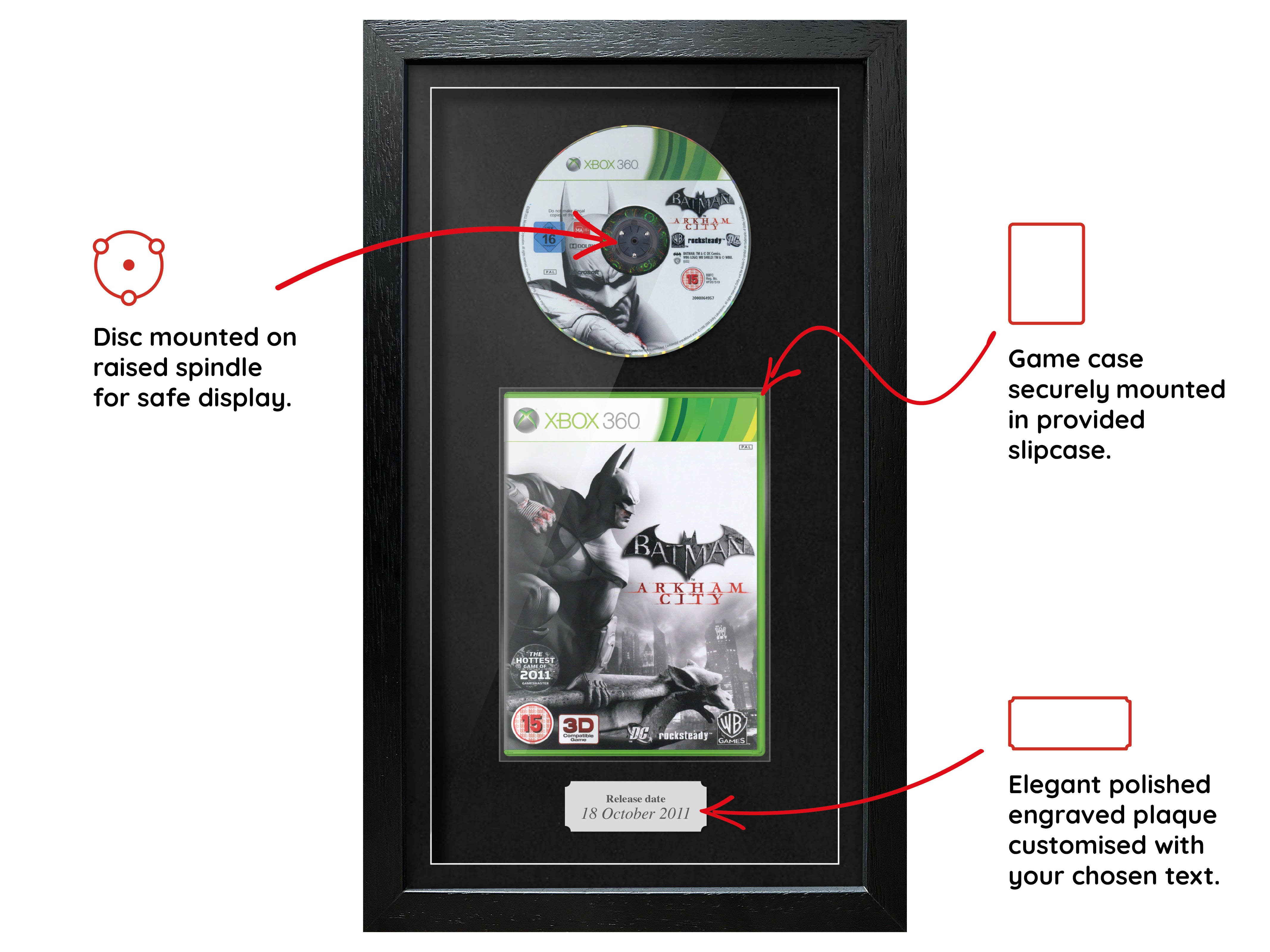 Batman Arkham City (Xbox 360) [SILVER PLAQUE] Exhibition Range Framed Game