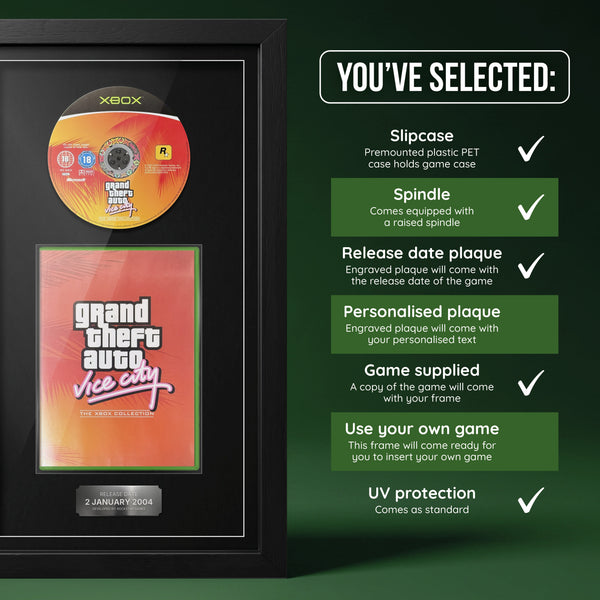 GTA Vice City Xbox frame, game supplied with release date plaque