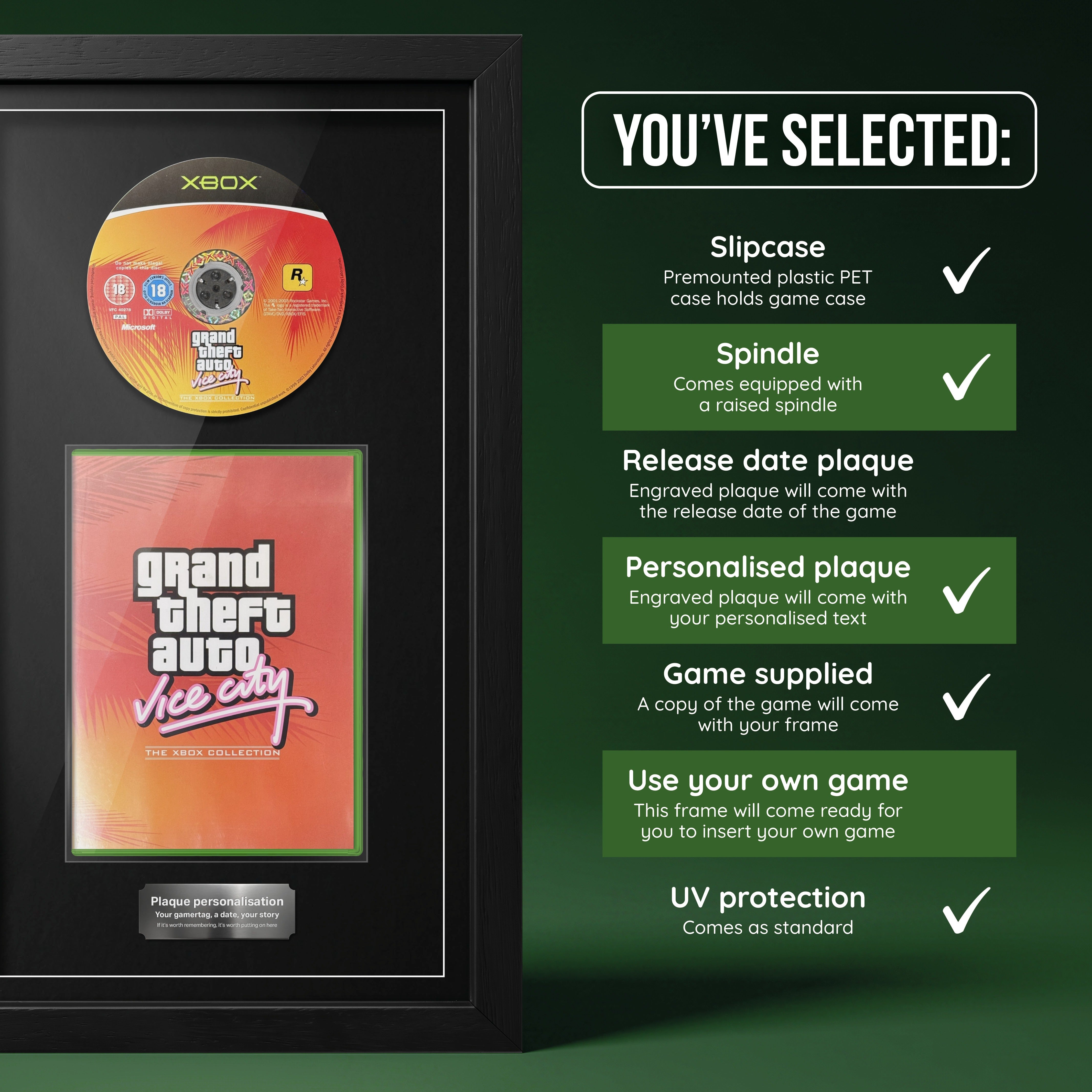 GTA Vice City Xbox frame, game supplied with personalised plaque
