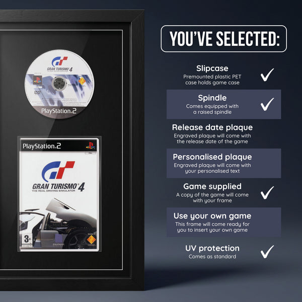 Gran Turismo 4 PS2 frame with game supplied and no plaque