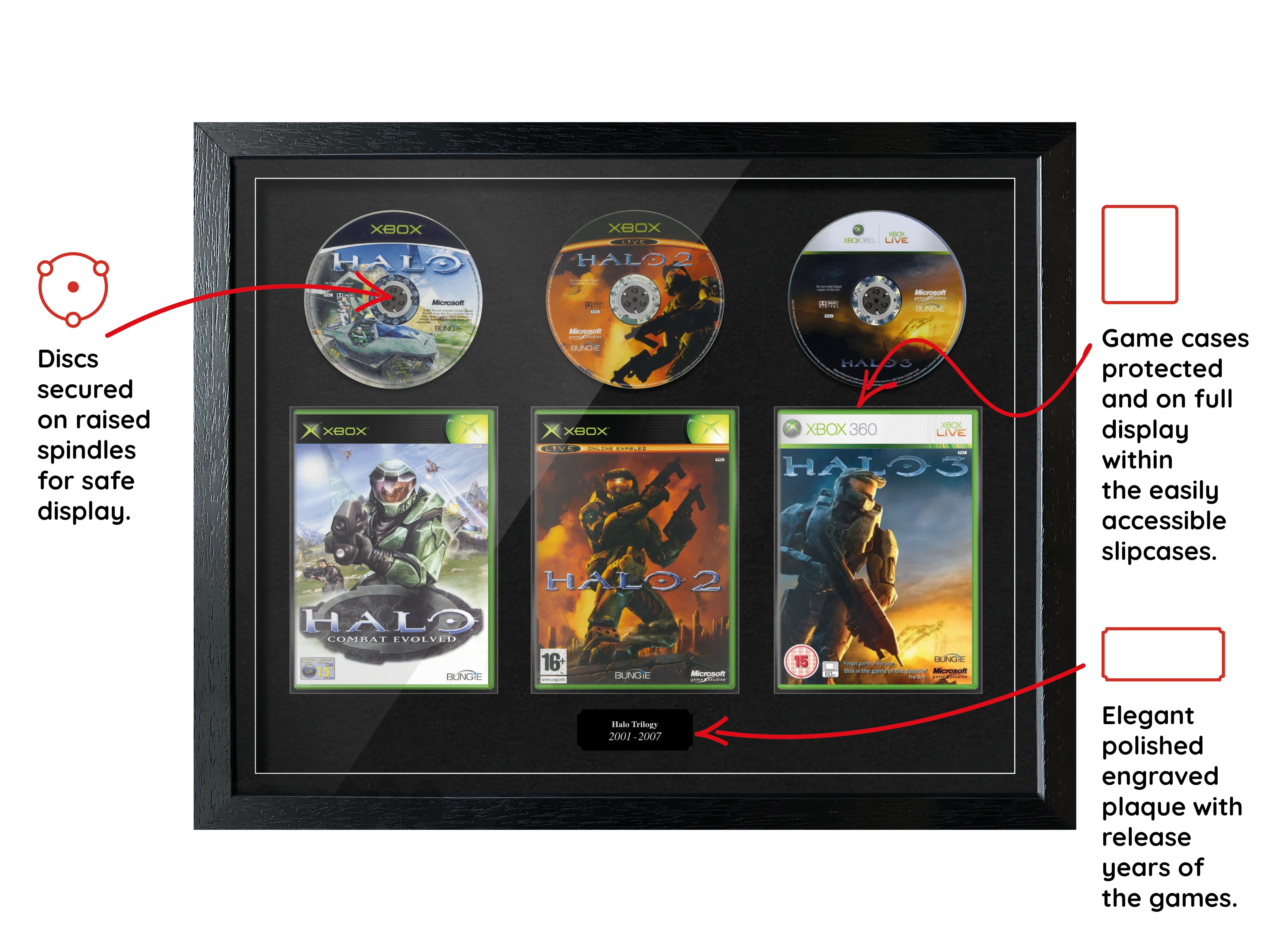 The Halo Trilogy (Xbox) [Black cut plaque] Exhibition Range Framed Games