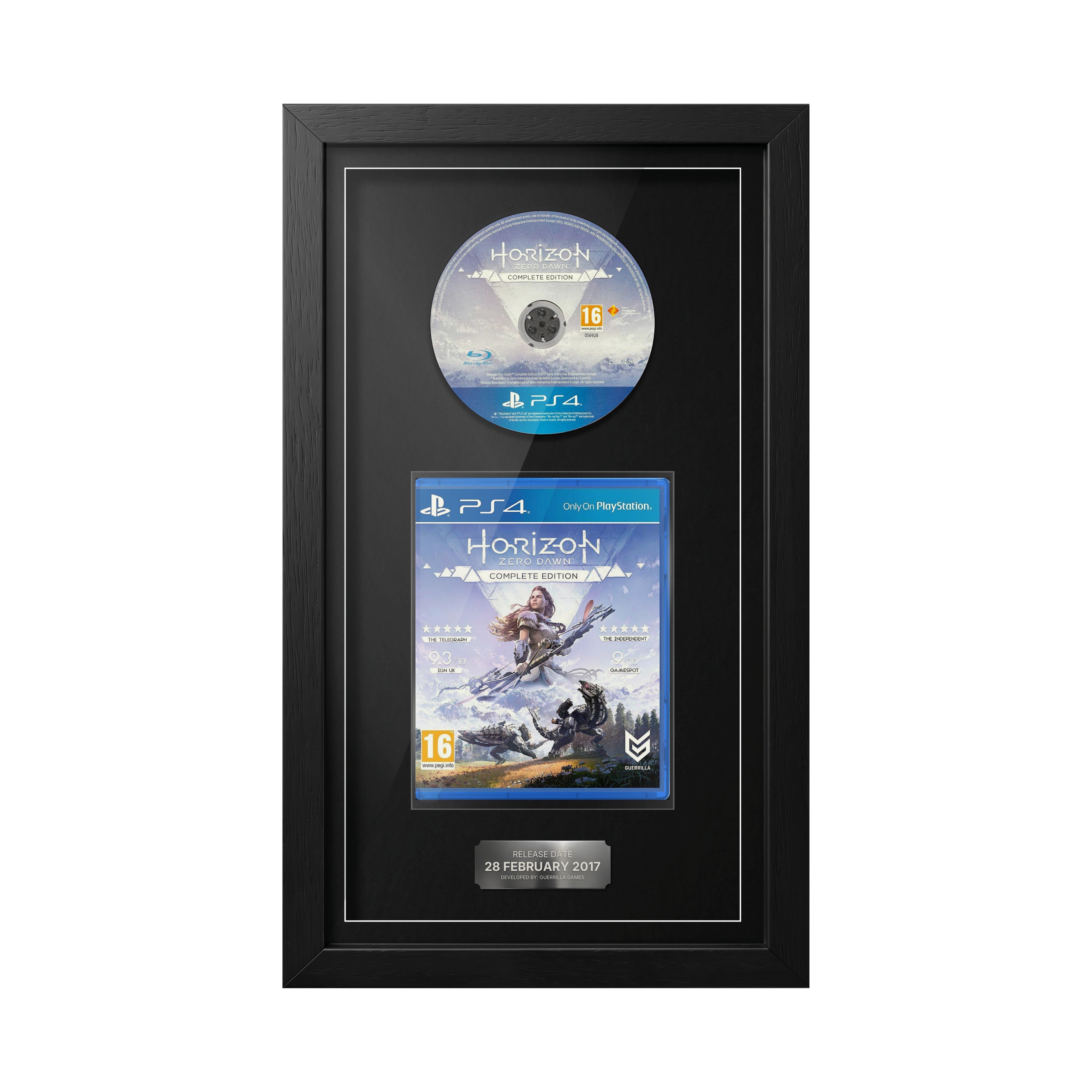 Horizon Zero Dawn Complete Edition PS4 framed game display with disc, case and release date plaque