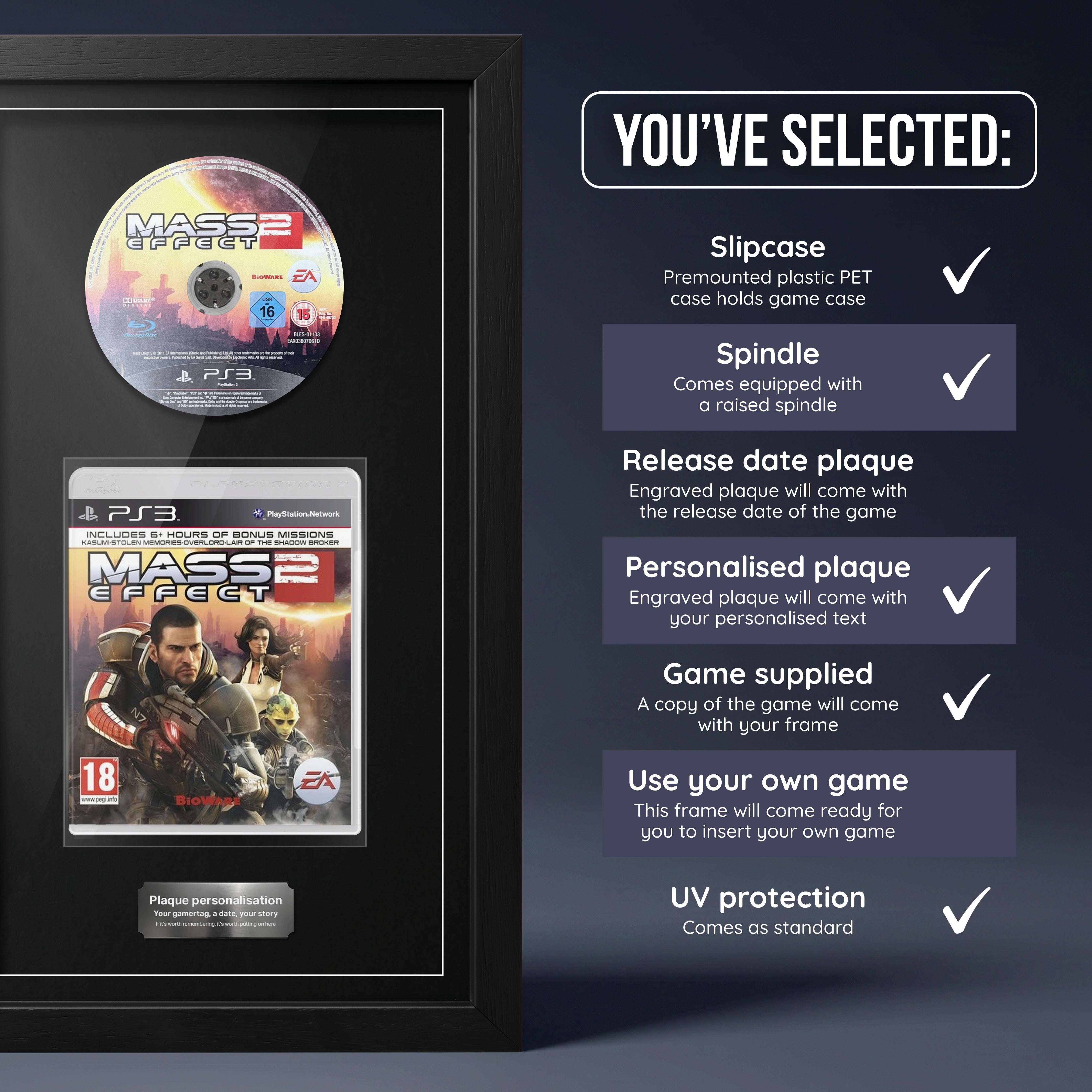 Mass Effect 2 PS3 frame, game supplied with personalised plaque