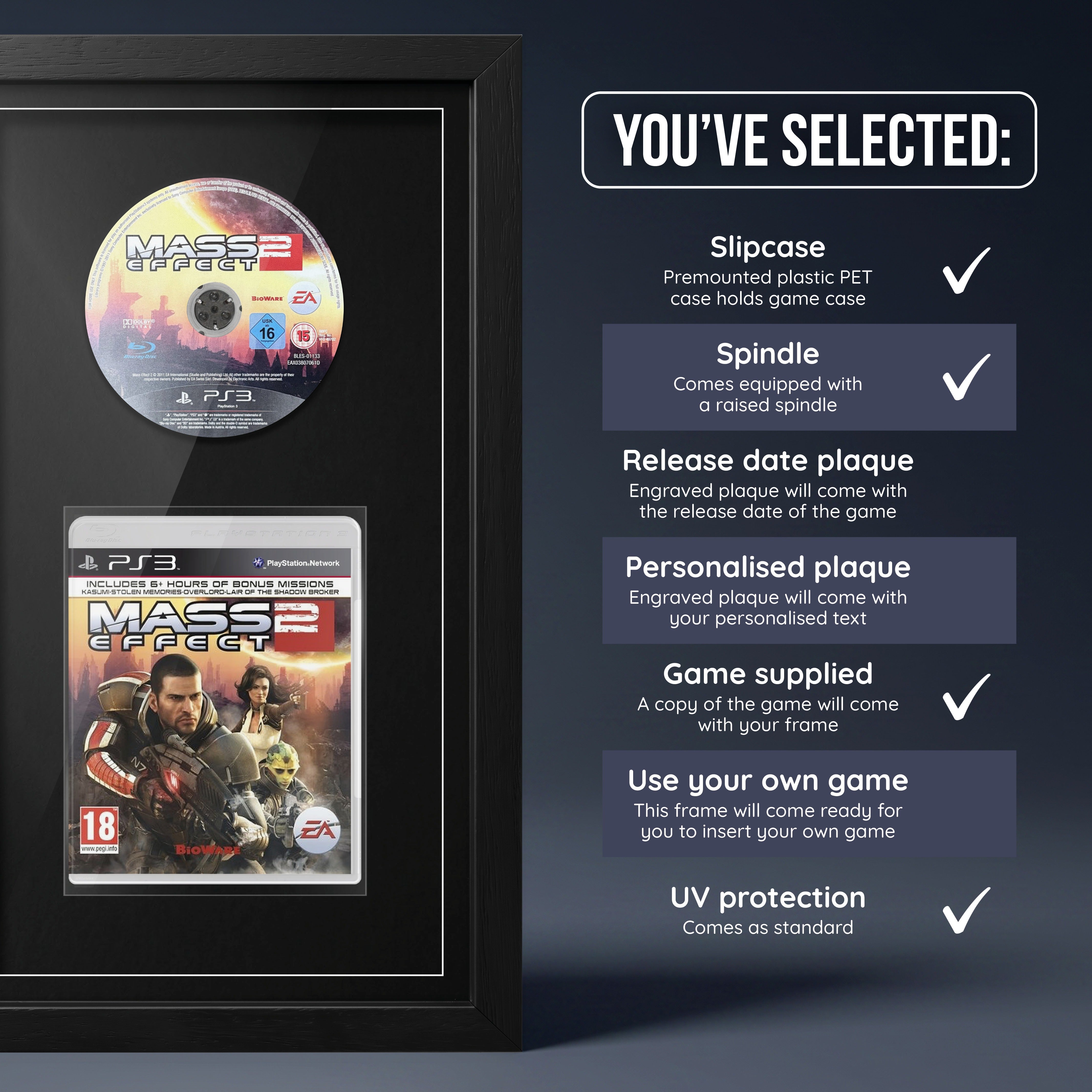 Mass Effect 2 PS3 frame, game supplied with no plaque