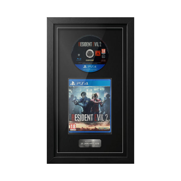Resident Evil 2 PS4 framed game display with disc, case and release date plaque