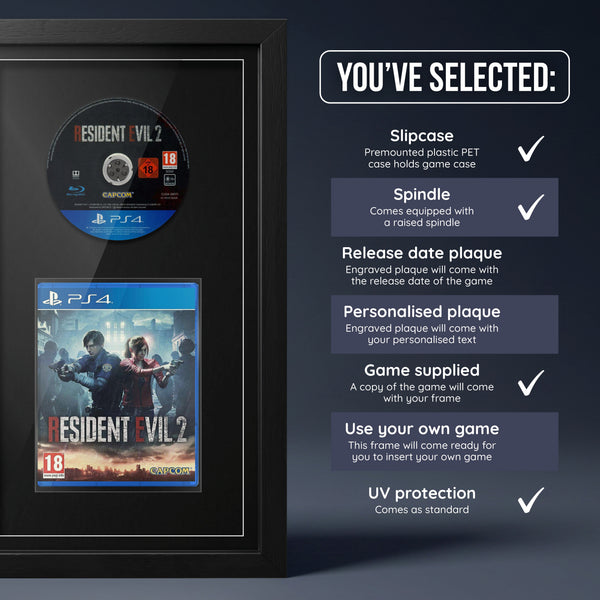 Resident Evil 2 PS4 frame with game supplied and no plaque