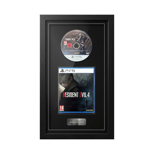 Resident Evil 4 PS5 Exhibition Range framed game with disc, case and release date plaque