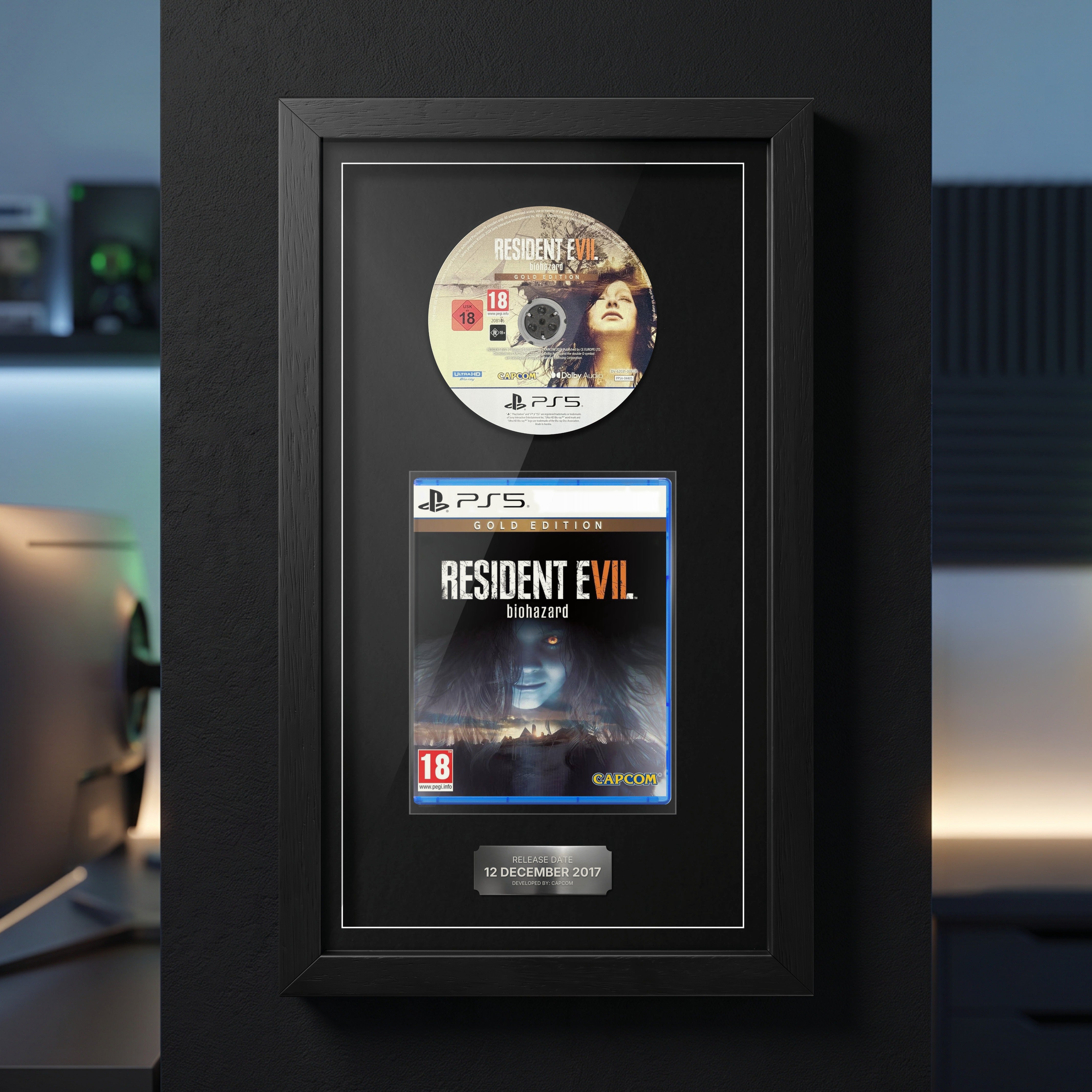 Resident Evil 7 Gold Edition PS5 Exhibition Range frame on display