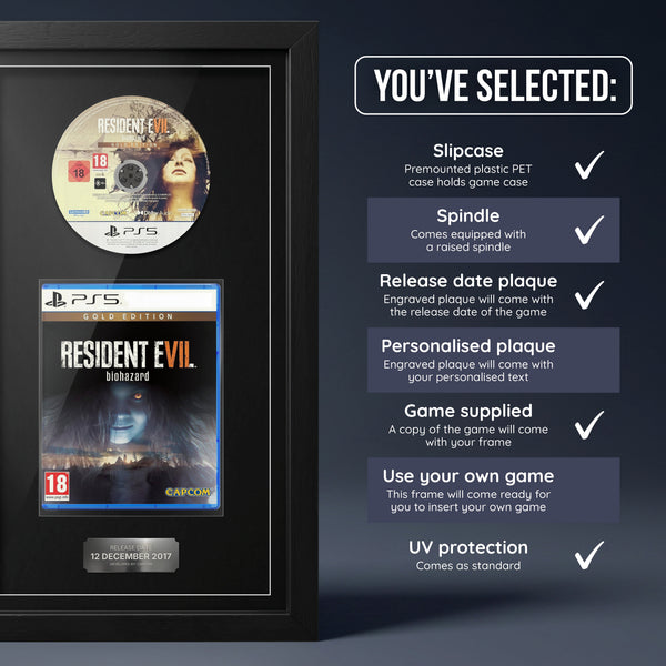 Resident Evil 7 Gold Edition PS5 frame, game supplied with release date plaque