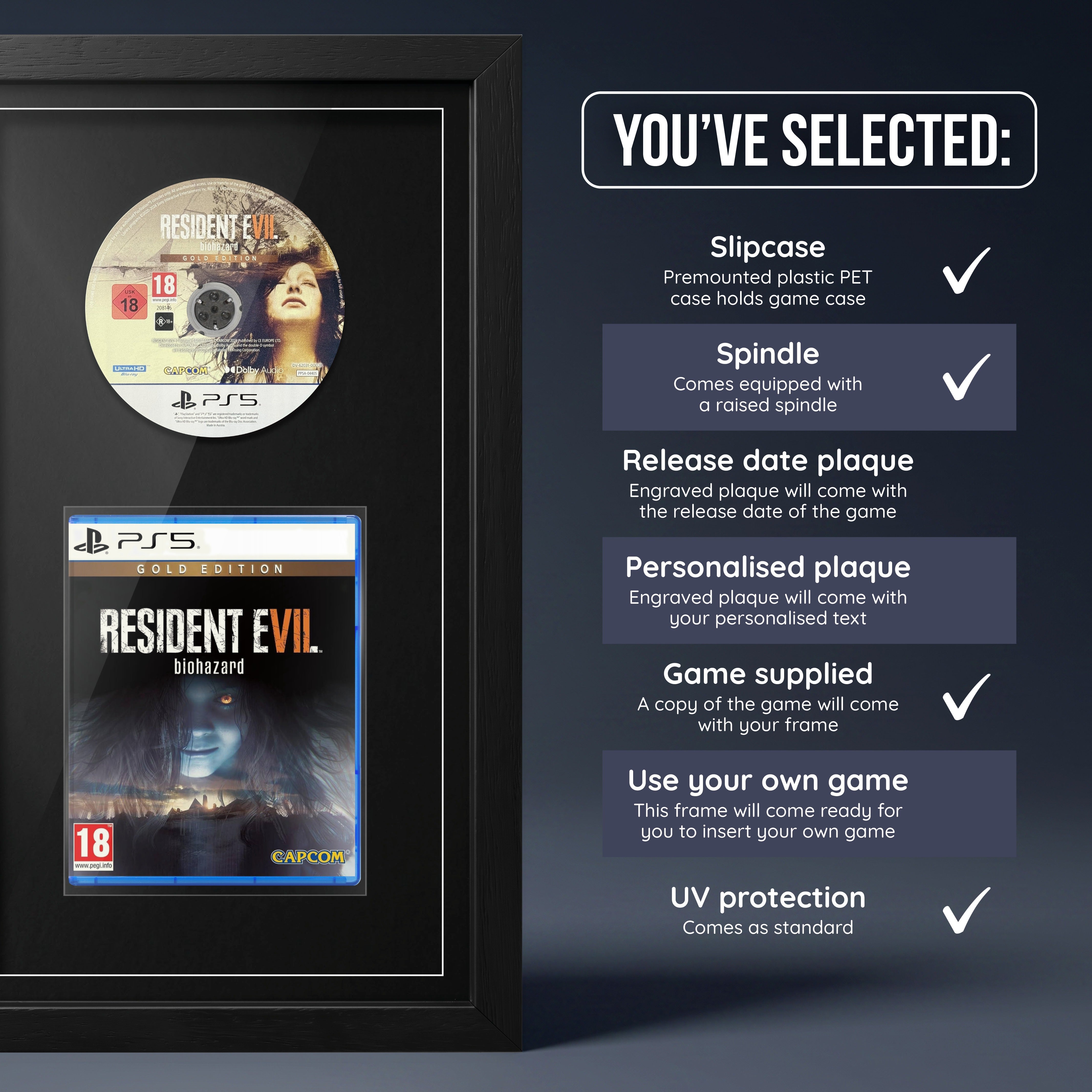 Resident Evil 7 Gold Edition PS5 frame, game supplied with no plaque
