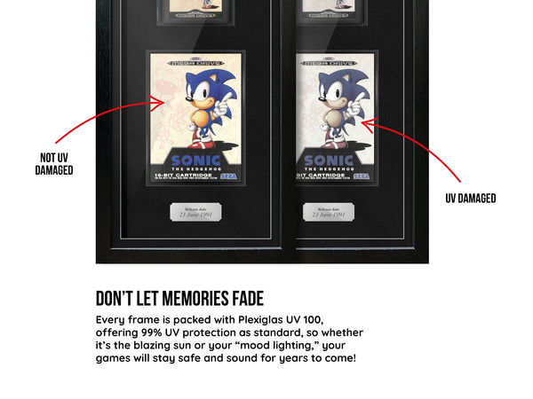 Sonic the Hedgehog (Mega Drive) Exhibition Range Framed Game - Damaged Sleeve/Cart - Frame-A-Game